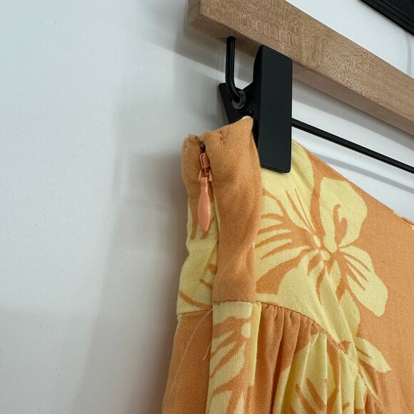 Abound Drop Waist Orange Yellow Tropical Hibiscus Floral Mini Skirt Summer Small - Picture 2 of 6